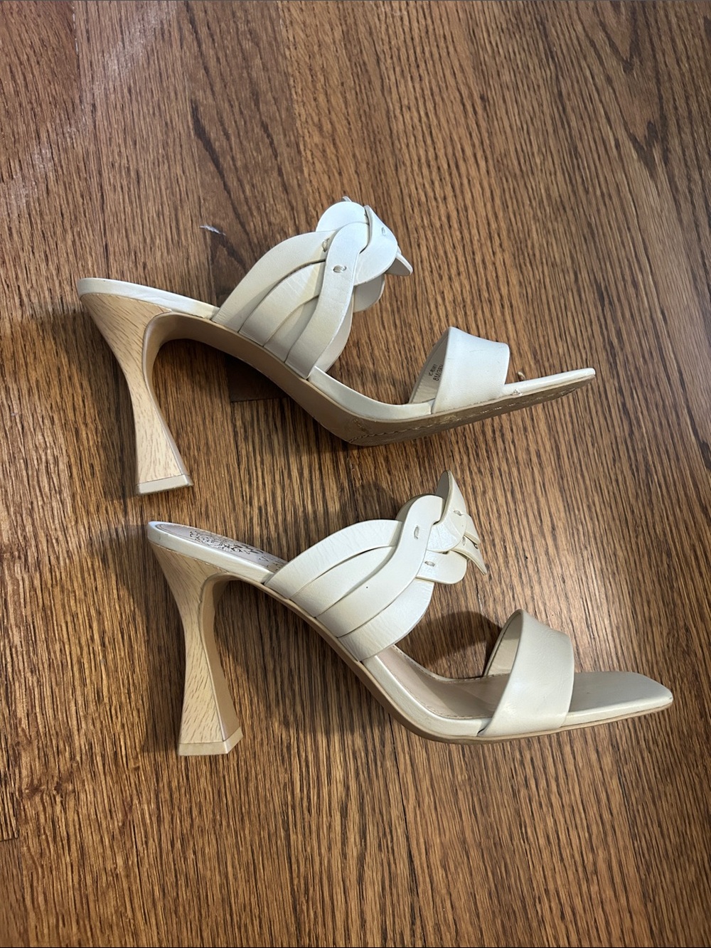 Vince Camuto Ivory Leather Braided Strap Slide Heels - Picture 3 of 5